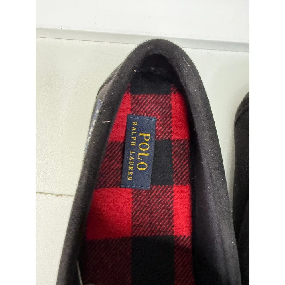 Polo Ralph Lauren Mens Declan Plaid Moccasin Slippers Black Red Size 8 NEW